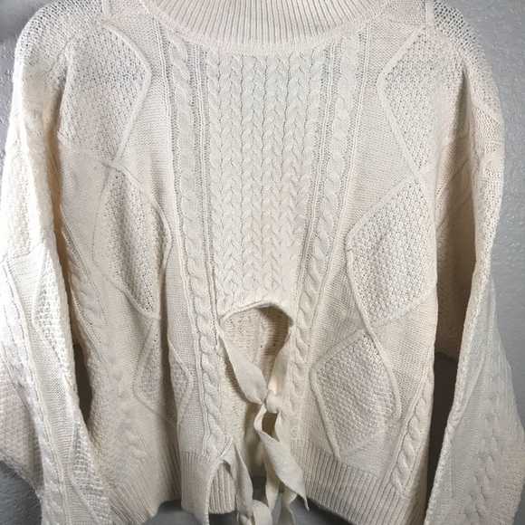 LAST 1! Cream Double Tie Up Back Cable Sweater - Picture 4 of 9